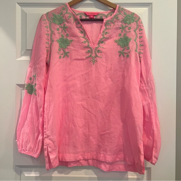 Lilly Pulitzer Tops - LILLY PULITZER Coby Linen Tunic Pink/Green Size Small
EUC
